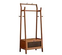 Multifunctal Dark Wood Hall Tree with Wheels Easy to Assemble Entrywaywith Shelves for Coats Hats & Bags (66.1x15.7x20.3in)