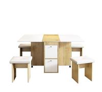 Multifunctal Folding Dining Table Set with 4 Chairs, Sturdy Chipboard, Extending Design for Dining Room & Worpace, Easy Assembly, White & Oak h, 120x80x75 cm