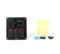 Multifunction 3 Gang Rocker Switch Panel with Digital Voltmeter 4.2A USB for RV Marine Boat 12V 24V ABS PC PBT Construction Green Light Indicator (Red light model)