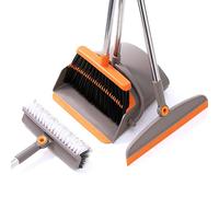 Multifunction 3-in-1 Broom and Dustpan, Silicone broom Squeegee and Scrub Brush Set with Long Adjustable Handle for Indoor & Outdoor Sweeping and Scrubbing, Ideal for Pet Hair, Liquids Spills and Dirt