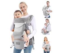Multifunction Baby Carrier Baby Hip Carrier,15-in-1 Ways to Carry,Ergonomic Toddler Carriers with Hip Seat & Night Reflector Strip for Toddlers 0-45 Months up to 55 lbs,360° Breathable Cotton(Grey)