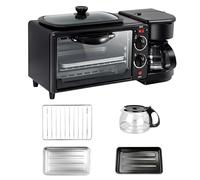 Multifunction Breakfast Machine, 3-In-1 Breakfast Maker with 1.2L Cooking Pot and 9L Baking Area Includes Coffee Maker and 4-Slice Toaster Oven for Apartment Kitchenettes