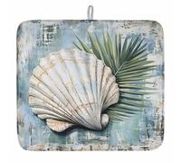 Multifunction Dish Drainer Mat Blue Coastal Retro Botanical Beach Nautical Shell Countertops Protector Pad Absorbent Drainer Rack Pads for Glass Countertop 46X61cm