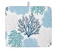 Multifunction Dish Dry Mat Blue Coral Summer Beach Teal Grey Countertops Protector Pad Absorbent Dish Drainer Rack Pads for Kitchen Counter Mug 46X61cm