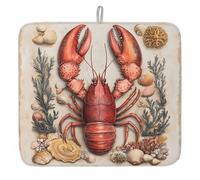 Multifunction Dish Drying Drainer Mat Coastal Lobster Beach Coral Shell Nautical Retro Drying Mat Absorbent Drainer Mats for Plates Mug 46X61cm