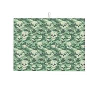 Multifunction Dish Drying Drainer Mat Green Camouflage Skull Drying Mat Absorbent Drainer Mats for Kitchen Counter Countertop 46X61cm
