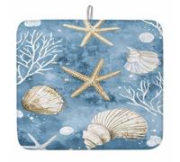 Multifunction Dish Drying Mat Blue Coastal Summer Beach Starfish Shell Sea Drying Mat Absorbent Drainer Rack Pads for Plates Mug 46X61cm