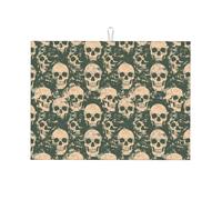 Multifunction Dish Drying Mat Green Camouflage Skull Countertops Protector Pad Absorbent Dish Draining Board Mats for Glass Plates 46X61cm