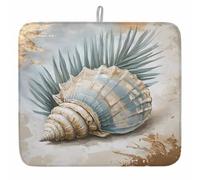 Multifunction Dish Drying Pad Blue Brown Coastal Summer Beach Conch Palm Leaves Countertops Protector Pad Non Slip Dish Drainer Rack Pads for Plates Mug 46X61cm