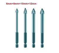 Multifunction Drill Bit Set, 6-12mm Eccentric Crooked Head for Drilling Tile, Glass, Wood and PVC Pipe, 4-Piece (6mm, 8mm, 10mm, 12mm) with Hex Shank, Peacock Blue