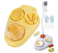 Multifunction Egg Slicer for Hard Boiled Eggs with Cleaning Brush, 3-in-1 Manual Egg Cutter & Fruit Vegetable Slicer, Easy Press Kitchen Tool for Strawberry Banana Kiwi, Dishwasher Safe (Yellow)