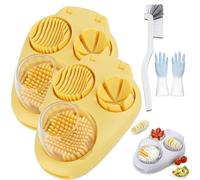 Multifunction Egg Slicer for Hard Boiled Eggs with Cleaning Brush, 3-in-1 Manual Egg Cutter & Fruit Vegetable Slicer, Easy Press Kitchen Tool for Strawberry Banana Kiwi, Dishwasher Safe (Yellow*2)