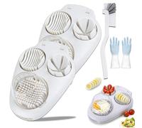 Multifunction Egg Slicer for Hard Boiled Eggs with Cleaning Brush, 3-in-1 Manual Egg Cutter & Fruit Vegetable Slicer, Easy Press Kitchen Tool for Strawberry Banana Kiwi, Dishwasher Safe (White*2)