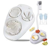 Multifunction Egg Slicer for Hard Boiled Eggs with Cleaning Brush, 3-in-1 Manual Egg Cutter & Fruit Vegetable Slicer, Easy Press Kitchen Tool for Strawberry Banana Kiwi, Dishwasher Safe (White)