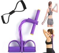 Multifunction Elastic Sit Up Pull Rope Foot Pedal - 4 Tubes Pedal Resistance Band - Chest Expander Ideal Fitness Exercise at Home/Gym - Targeting Arms, Legs & Abdomen for Slimming Training (Purple)