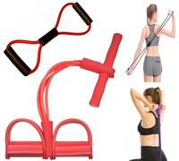Multifunction Elastic Sit Up Pull Rope Foot Pedal - 4 Tubes Pedal Resistance Band - Chest Expander Ideal Fitness Exercise at Home/Gym - Targeting Arms, Legs & Abdomen for Slimming Training (Red)