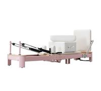 Multifunction Foldable Pilates Equipment, Home Pilates Machine Pilates Reformer with Accessories, Aluminum Alloy Pilates Equipment for Home Gym Yoga Studio (Pink, PU leather)