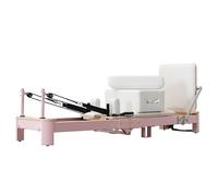 Multifunction Foldable Pilates Equipment, Home Pilates Machine Pilates Reformer with Accessories, Aluminum Alloy Pilates Equipment for Home Gym Yoga Studio (Pink, Microfiber leather+German spring)