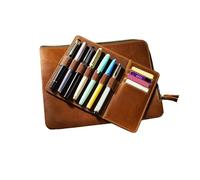 Multifunction Fountain Pen Organiser Zippered Leather Pen Case with Removable Compartments Elastic Slot and Card Pocket Leather Pencil Case