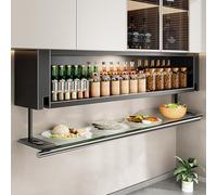Multifunction Hanging Seasoning Spice Organizer Shelf,Drop Down Rack,Wall Cabinet with Glass Door Panel,Storage Smart Sensor Light,Hanger Shelf for Kitchen Cookware(23.6", Black)