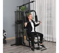 HOMCOM Multi-Exercise Gym Workout Station, 45Kg Weight Stack Training System, Full Body Fitness for Home Gym in Black | Size: Standard HOMCOM Black Standard