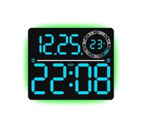 Multifunction Large LED Digital Clock, Black shell blue | Remote Control Alarm Timer, Temperature Display and Night Light for Stylish Home Decoration