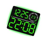 Multifunction Large LED Digital Clock, Black shell green | Remote Control Alarm Timer, Temperature Display and Night Light for Stylish Home Decoration