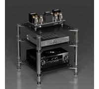 MultiFunction Media Stand 3Tier Audio Video Rack ShockAbsorbing Foot Open Component Storage Cabinet Stylish Black Stereo Cabinet (61cm/24in)