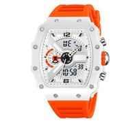 Multifunction Men’s Tactical Sports Watch, Dual Time Display, Waterproof 50M, Stopwatch, Alarm, Date, LED Light, Large Face(Orange)