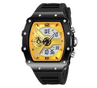 Multifunction Men’s Tactical Sports Watch, Dual Time Display, Waterproof 50M, Stopwatch, Alarm, Date, LED Light, Large Face(Yellow 1)