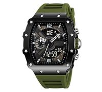 Multifunction Men’s Tactical Sports Watch, Dual Time Display, Waterproof 50M, Stopwatch, Alarm, Date, LED Light, Large Face(Green)