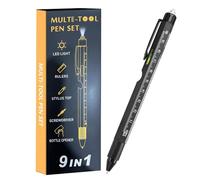 Multifunction Pen | 9 in 1 Multi-Purpose Pocket Tool with LED Light - Engineering Pen with Screwdriver, Level, Ruler and Bottle Opener | for Men, Adults, Boyfriend, Husband, Work,