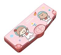 Multifunction Pencil Case, Pencil Box with 2 Compartments for Students - Cartoon Pattern Stationery Set with Pop Out Scissors and Pencil Sharpener