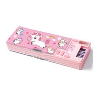 Multifunction Pencil Case with Calculator, Pencil Sharpener and Curriculum, Multiple Cute Patterns, Suitable for Elementary School Girls, Boys, Great Gifts for Kids(Pink Unicorn)