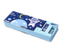 Multifunction Pencil Case with Calculator, Pencil Sharpener and Curriculum, Multiple Cute Patterns, Suitable for Elementary School Girls, Boys, Great Gifts for Kids(LightBlue)