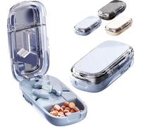 Multifunction Pill Cutter & Storage Box - Adjustable Tablet Splitter for Small & Large Pills, Cuts into Halves or Thirds, Portable Medicine Cutter with Stainless Steel Blades (A)