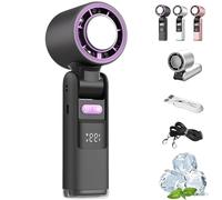 Multifunction Portable Handheld Turbo Ice-Cooling Fan, AC-Like Gel Pad Tech, 5 Gears, Rechargeable 135° Tilt Foldable Design for Travel, Office, Outdoor Use (Black)