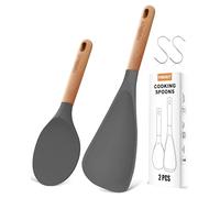 Multifunction Silicone Spatula Spoon 2-Pack Dual-Use-Heat-Resistant 446°F BPA-Free Non-Toxic Cooking for Non-Stick Cookware,Rice Cookers,Wooden Handle Scoop/Serve Meal/Rice Spoon,Scratch-Proof (Gray)