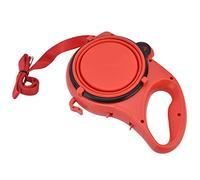Multifunction Small Dog Leash with Hollow Handle, Nonretractable Pet Leash with Foldable Bowl and Waste Bag Hook for Travel, Lightweight Portable Dog Walking Gear (Red)