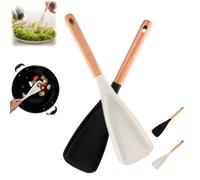 Multifunction Spatula Cooking Spoons, 2-in-1 Multi-Function Spatula Spoon for Cooking and Serving, Spatula Spoon Silicone Heat Resistant, Multi Function Spoon with Wooden Handle (White+Black, 2 Pcs)