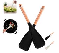 Multifunction Spatula Cooking Spoons, 2-in-1 Multi-Function Spatula Spoon for Cooking and Serving, Spatula Spoon Silicone Heat Resistant, Multi Function Spoon with Wooden Handle (Black, 2 Pcs)
