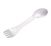 Multifunction Spoon Fork Stainless Steel 5 in 1 Portable Camping Utensil Set with Bottle Opener Can Opener Sawtooth Cutter for Outdoor Activities Hiking Picnic Fishing Silver