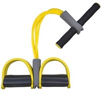 Multifunction Tension Rope Leg Exerciser Sit-up Bodybuilding Expander Elastic Pull Rope Training Equipment, 4-Tube Elastic Sit Up Pull Rope with Foot Pedal Abdominal Exerciser Fitness (Yellow)