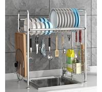 Multifunctional 1-2 Tier Stainless Steel Dish Drying Rack - Over The Sink Kitchen Counter Organizer, Stable Load-Bearing, Silver, 24.8in - Space-Saving Storage Solution