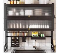 Multifunctional 2-Tier Dish Drainer Over Sink Space-Saving Kitchen Storage with Drain Board Black 65cm - Ideal for nizing Kitchen Essentials