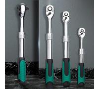 Multifunctional 3in1, Telescopic Socket Ratchet Wrench, 72-Tooth Adjustable Head with Quick Release for 6.3mm/10mm/12.5mm Sockets, High-Carbon Steel Handle, Silver/Green