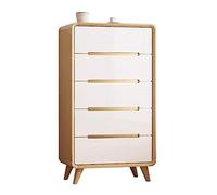 Multifunctional 5-Drawer Dresser for Bedroom & Living Room - Solid Wood Chest of Drawers Lacquered Finish Original Wood Color Stylish Storage Solution