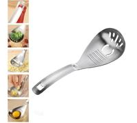 Multifunctional 5 in 1 Cooking Spoon, 304 Stainless Steel Kitchen Tool Spoon with Garlic Press, Potato Masher, Egg Yolk Separator, Strainer & Bottle Opener for Cooking and Food Preparation，Style B