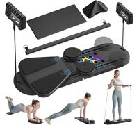 Multifunctional Abdominal Board with Resistance Bands and Knee Mat, Automatic Rebound Ab Roller with Elbow Support, Multi-Functional Ab Exercise Board, Abs Exercise Machine for Full Body (Black Set)