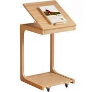 Multifunctional Adjustable Angle C-Shaped Solid Wood Laptop Side Table with 360° Universal Wheels - Portable Mobile Stand for Sofa, Living Room, Bed, Bathtub, Home Office Work Desk